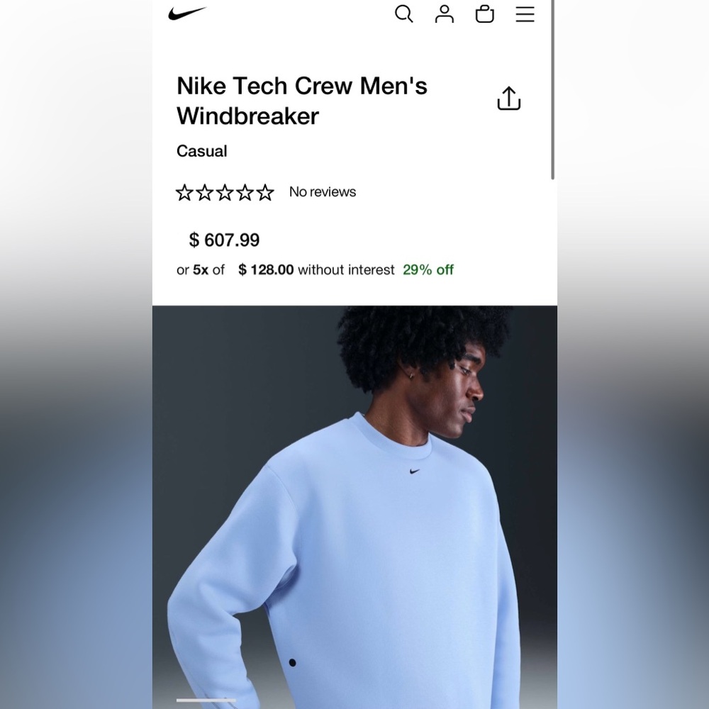 Nike Men's Light Blue Tech Crew Sweatshirt
